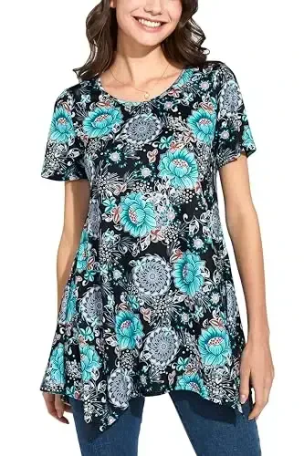 ENMAIN Tunic Tops for Women Plus Size Short Sleeve Top Loose Fit Dressy Casual Swing Summer Tunics Tops to Wear with Leggings - MODAZONE