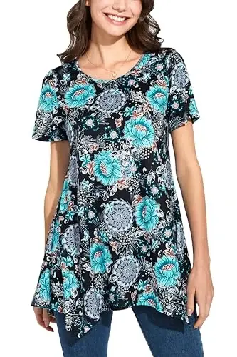 ENMAIN Tunic Tops for Women Plus Size Short Sleeve Top Loose Fit Dressy Casual Swing Summer Tunics Tops to Wear with Leggings - 1
