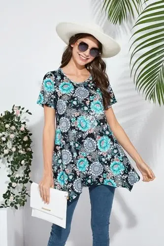 ENMAIN Tunic Tops for Women Plus Size Short Sleeve Top Loose Fit Dressy Casual Swing Summer Tunics Tops to Wear with Leggings - 3