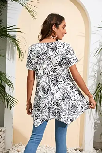 ENMAIN Tunic Tops for Women Plus Size Short Sleeve Top Loose Fit Dressy Casual Swing Summer Tunics Tops to Wear with Leggings - 5