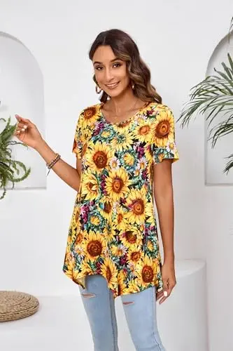 ENMAIN Tunic Tops for Women Plus Size Short Sleeve Top Loose Fit Dressy Casual Swing Summer Tunics Tops to Wear with Leggings - 3