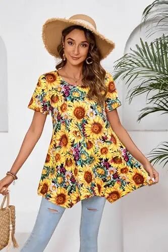 ENMAIN Tunic Tops for Women Plus Size Short Sleeve Top Loose Fit Dressy Casual Swing Summer Tunics Tops to Wear with Leggings - 4