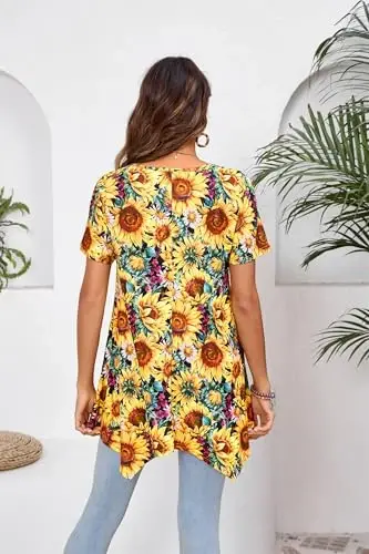 ENMAIN Tunic Tops for Women Plus Size Short Sleeve Top Loose Fit Dressy Casual Swing Summer Tunics Tops to Wear with Leggings - 5