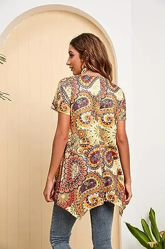 ENMAIN Tunic Tops for Women Plus Size Short Sleeve Top Loose Fit Dressy Casual Swing Summer Tunics Tops to Wear with Leggings - 5