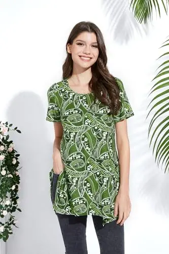 ENMAIN Tunic Tops for Women Plus Size Short Sleeve Top Loose Fit Dressy Casual Swing Summer Tunics Tops to Wear with Leggings - 2
