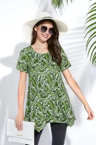 ENMAIN Tunic Tops for Women Plus Size Short Sleeve Top Loose Fit Dressy Casual Swing Summer Tunics Tops to Wear with Leggings - 4