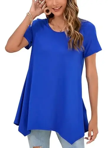 ENMAIN Tunic Tops for Women Plus Size Short Sleeve Top Loose Fit Dressy Casual Swing Summer Tunics Tops to Wear with Leggings - 1