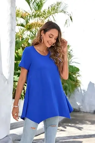 ENMAIN Tunic Tops for Women Plus Size Short Sleeve Top Loose Fit Dressy Casual Swing Summer Tunics Tops to Wear with Leggings - 3