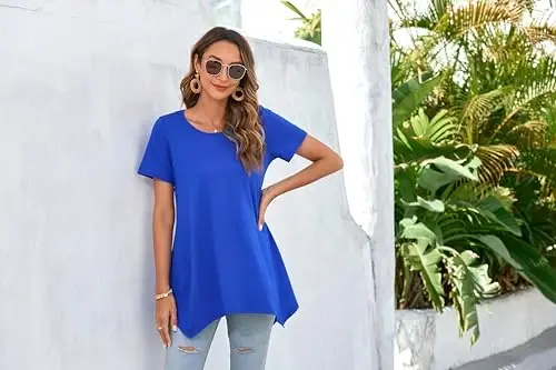 ENMAIN Tunic Tops for Women Plus Size Short Sleeve Top Loose Fit Dressy Casual Swing Summer Tunics Tops to Wear with Leggings - 6