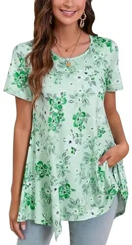 ENMAIN Tunic Tops for Women Plus Size Short Sleeve Top Loose Fit Dressy Casual Swing Summer Tunics Tops to Wear with Leggings - ENMAIN