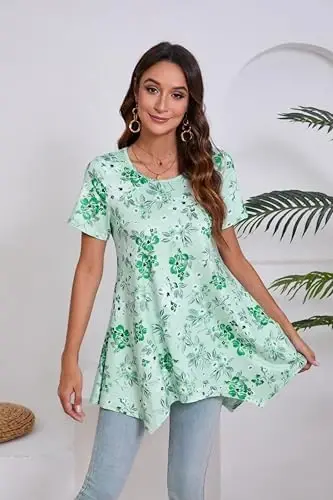 ENMAIN Tunic Tops for Women Plus Size Short Sleeve Top Loose Fit Dressy Casual Swing Summer Tunics Tops to Wear with Leggings - 2