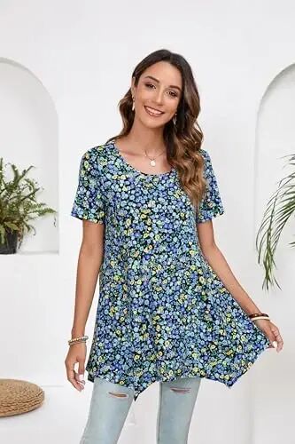 ENMAIN Tunic Tops for Women Plus Size Short Sleeve Top Loose Fit Dressy Casual Swing Summer Tunics Tops to Wear with Leggings - ENMAIN (1)