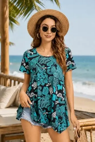 ENMAIN Tunic Tops for Women Plus Size Short Sleeve Top Loose Fit Dressy Casual Swing Summer Tunics Tops to Wear with Leggings - 3