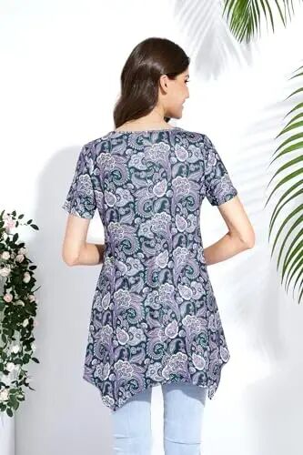 ENMAIN Tunic Tops for Women Plus Size Short Sleeve Top Loose Fit Dressy Casual Swing Summer Tunics Tops to Wear with Leggings - 5