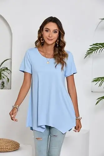 ENMAIN Tunic Tops for Women Plus Size Short Sleeve Top Loose Fit Dressy Casual Swing Summer Tunics Tops to Wear with Leggings - 2