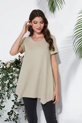 ENMAIN Tunic Tops for Women Plus Size Short Sleeve Top Loose Fit Dressy Casual Swing Summer Tunics Tops to Wear with Leggings - ENMAIN (1)