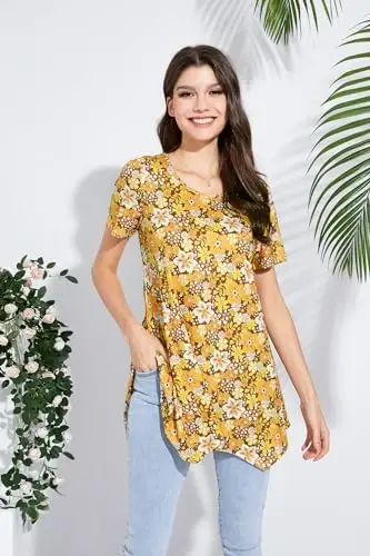 ENMAIN Tunic Tops for Women Plus Size Short Sleeve Top Loose Fit Dressy Casual Swing Summer Tunics Tops to Wear with Leggings - 2
