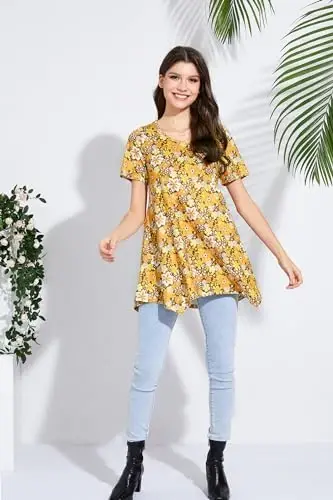 ENMAIN Tunic Tops for Women Plus Size Short Sleeve Top Loose Fit Dressy Casual Swing Summer Tunics Tops to Wear with Leggings - 4