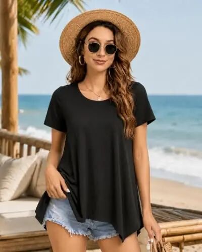 ENMAIN Tunic Tops for Women Plus Size Short Sleeve Top Loose Fit Dressy Casual Swing Summer Tunics Tops to Wear with Leggings - 3