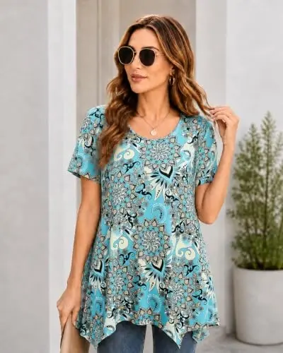 ENMAIN Tunic Tops for Women Plus Size Short Sleeve Top Loose Fit Dressy Casual Swing Summer Tunics Tops to Wear with Leggings - 3