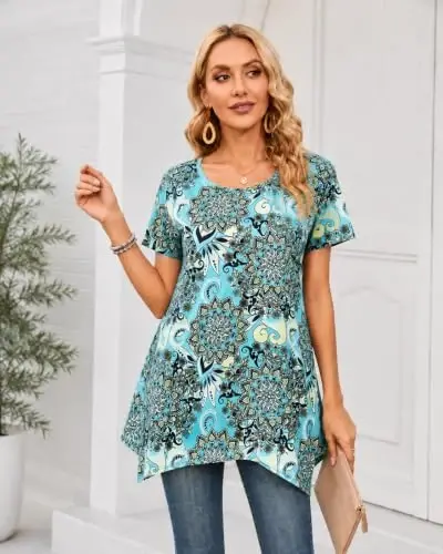 ENMAIN Tunic Tops for Women Plus Size Short Sleeve Top Loose Fit Dressy Casual Swing Summer Tunics Tops to Wear with Leggings - 4