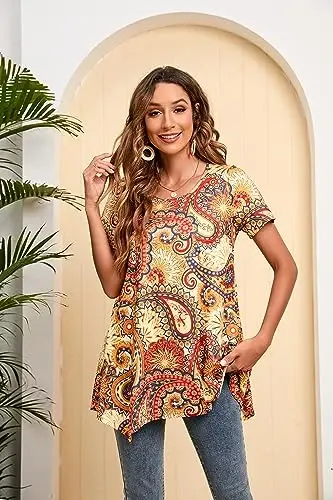 ENMAIN Tunic Tops for Women Plus Size Short Sleeve Top Loose Fit Dressy Casual Swing Summer Tunics Tops to Wear with Leggings - 5