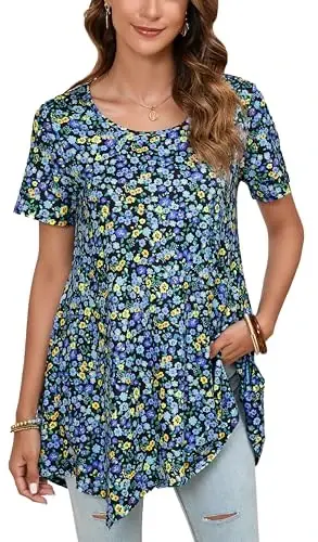 ENMAIN Tunic Tops for Women Plus Size Short Sleeve Top Loose Fit Dressy Casual Swing Summer Tunics Tops to Wear with Leggings - 1