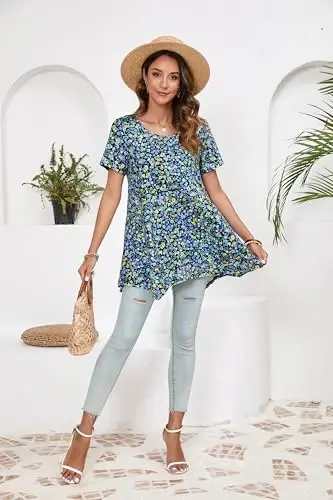 ENMAIN Tunic Tops for Women Plus Size Short Sleeve Top Loose Fit Dressy Casual Swing Summer Tunics Tops to Wear with Leggings - 6
