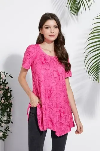 ENMAIN Tunic Tops for Women Plus Size Short Sleeve Top Loose Fit Dressy Casual Swing Summer Tunics Tops to Wear with Leggings - 3