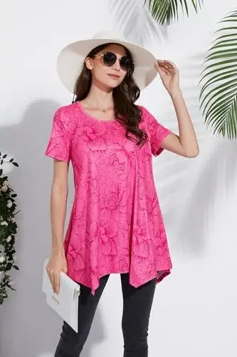 ENMAIN Tunic Tops for Women Plus Size Short Sleeve Top Loose Fit Dressy Casual Swing Summer Tunics Tops to Wear with Leggings - 6