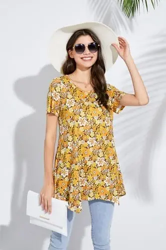 ENMAIN Tunic Tops for Women Plus Size Short Sleeve Top Loose Fit Dressy Casual Swing Summer Tunics Tops to Wear with Leggings - 6