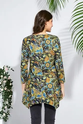 ENMAIN Tunic Tops for Women 3/4 Sleeve Plus Size Women's Tunics Loose Fit Floral Swing Flare Ladies Blouse for Leggings - ENMAIN (1)