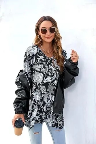 ENMAIN Tunic Tops for Women 3/4 Sleeve Plus Size Women's Tunics Loose Fit Floral Swing Flare Ladies Blouse for Leggings - 6