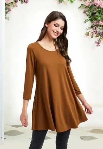 ENMAIN Tunic Tops for Women 3/4 Sleeve Plus Size Women's Tunics Loose Fit Floral Swing Flare Ladies Blouse for Leggings - 5