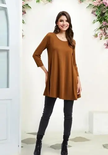 ENMAIN Tunic Tops for Women 3/4 Sleeve Plus Size Women's Tunics Loose Fit Floral Swing Flare Ladies Blouse for Leggings - 6