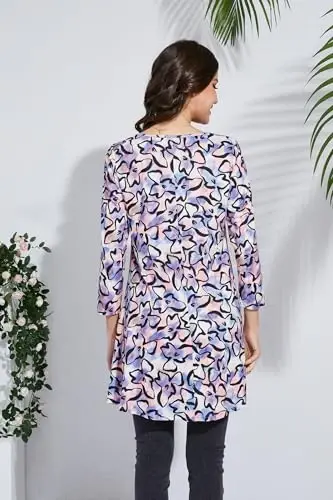 ENMAIN Tunic Tops for Women 3/4 Sleeve Plus Size Women's Tunics Loose Fit Floral Swing Flare Ladies Blouse for Leggings - 2