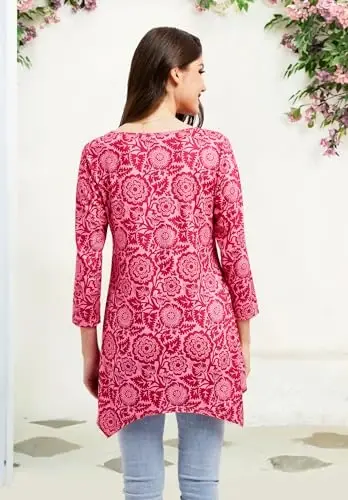 ENMAIN Tunic Tops for Women 3/4 Sleeve Plus Size Women's Tunics Loose Fit Floral Swing Flare Ladies Blouse for Leggings - 2