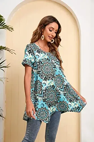ENMAIN Tunic Tops for Women Plus Size Short Sleeve Top Loose Fit Dressy Casual Swing Summer Tunics Tops to Wear with Leggings - 9