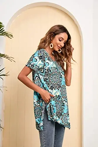 ENMAIN Tunic Tops for Women Plus Size Short Sleeve Top Loose Fit Dressy Casual Swing Summer Tunics Tops to Wear with Leggings - 11