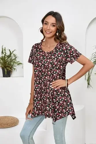 ENMAIN Tunic Tops for Women Plus Size Short Sleeve Top Loose Fit Dressy Casual Swing Summer Tunics Tops to Wear with Leggings - 3