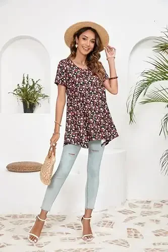 ENMAIN Tunic Tops for Women Plus Size Short Sleeve Top Loose Fit Dressy Casual Swing Summer Tunics Tops to Wear with Leggings - 7