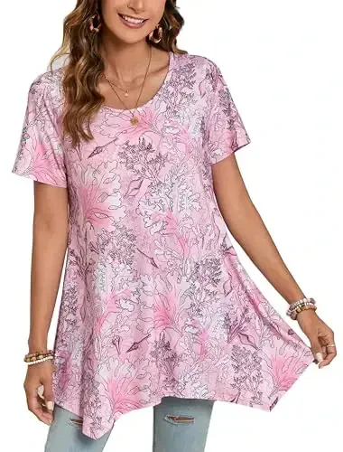 ENMAIN Tunic Tops for Women Plus Size Short Sleeve Top Loose Fit Dressy Casual Swing Summer Tunics Tops to Wear with Leggings 