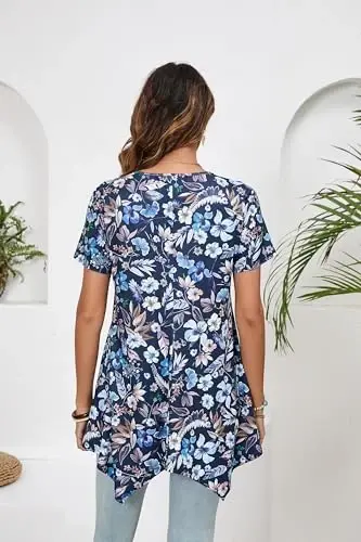 ENMAIN Tunic Tops for Women Plus Size Short Sleeve Top Loose Fit Dressy Casual Swing Summer Tunics Tops to Wear with Leggings - 12