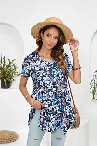 ENMAIN Tunic Tops for Women Plus Size Short Sleeve Top Loose Fit Dressy Casual Swing Summer Tunics Tops to Wear with Leggings - 11