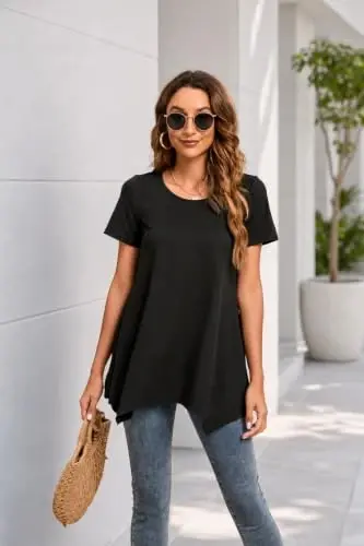ENMAIN Tunic Tops for Women Plus Size Short Sleeve Top Loose Fit Dressy Casual Swing Summer Tunics Tops to Wear with Leggings - ENMAIN (1)