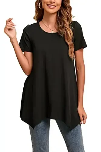 ENMAIN Tunic Tops for Women Plus Size Short Sleeve Top Loose Fit Dressy Casual Swing Summer Tunics Tops to Wear with Leggings - 1