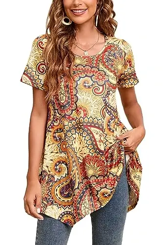 ENMAIN Tunic Tops for Women Plus Size Short Sleeve Top Loose Fit Dressy Casual Swing Summer Tunics Tops to Wear with Leggings 