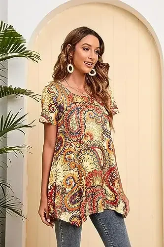 ENMAIN Tunic Tops for Women Plus Size Short Sleeve Top Loose Fit Dressy Casual Swing Summer Tunics Tops to Wear with Leggings - 3