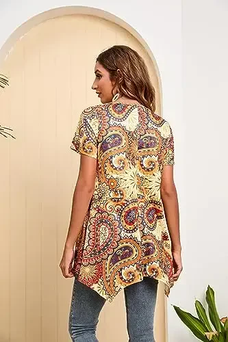 ENMAIN Tunic Tops for Women Plus Size Short Sleeve Top Loose Fit Dressy Casual Swing Summer Tunics Tops to Wear with Leggings - 5