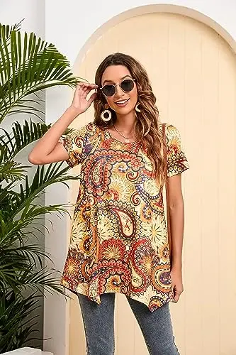 ENMAIN Tunic Tops for Women Plus Size Short Sleeve Top Loose Fit Dressy Casual Swing Summer Tunics Tops to Wear with Leggings - 2